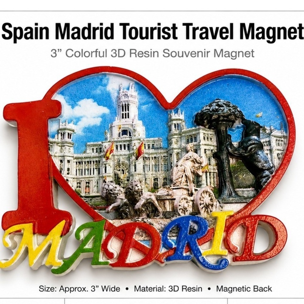 I Love Madrid Spain Heart Souvenir Refrigerator Magnet Cybele Palace 3D Resin